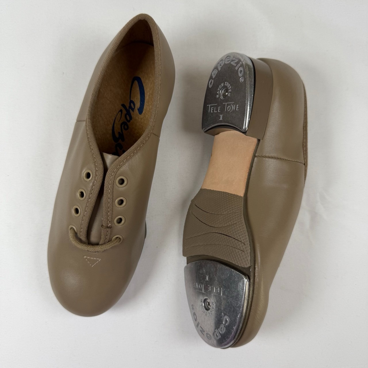 Capezio Carmel Tan Leather Tele Tone Tap Shoes Gold Series Cg09 Size 4 M New